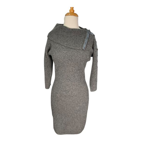Neiman Marcus 100% Cashmere Button Shoulder Sweater Dress Gray Small Luxurious - Picture 12 of 14